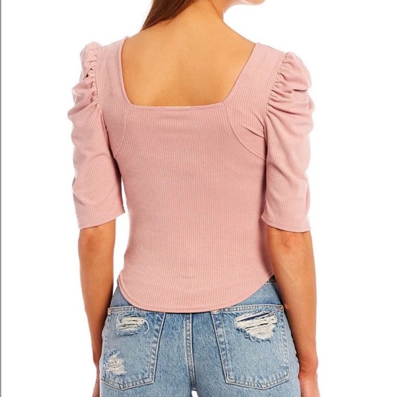 Free People Night Lily Puff Shoulder Ribbed Top in Pale Mauve Size Medium - Picture 4 of 4